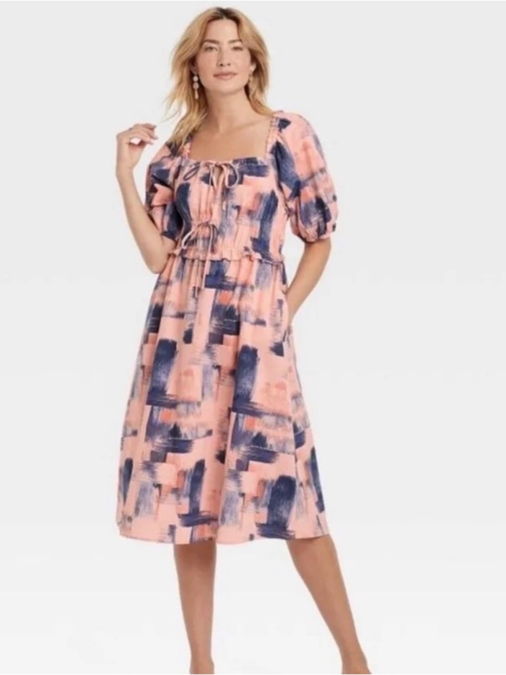 Pink Brushstroke Print Midi Dress